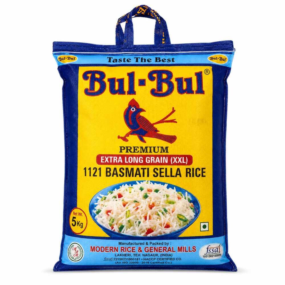 Bul-Bul Premium Extra Long Grain Basmati Sella Rice  (Mchele wa Basmati Sella wa Bul-Bul Premium 1121, Punje Ndefu)– 5 KG